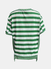 Load image into Gallery viewer, Full Size Contrast Stitching Striped Round Neck T-Shirt