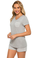 Load image into Gallery viewer, Striped Short Sleeve Top and Shorts Lounge Set