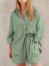 Load image into Gallery viewer, Texture Button Up Shirt and Shorts Set