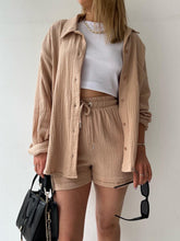 Load image into Gallery viewer, Texture Button Up Shirt and Drawstring Shorts Set