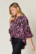 Load image into Gallery viewer, Double Take Full Size Printed Notched Three-Quarter Sleeve Blouse
