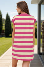 Load image into Gallery viewer, Striped Round Neck Cap Sleeve Mini Dress