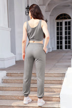 Load image into Gallery viewer, Waffle-Knit Cropped Tank and Drawstring Pants Set