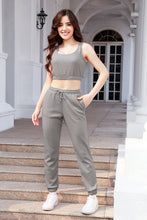Load image into Gallery viewer, Waffle-Knit Cropped Tank and Drawstring Pants Set