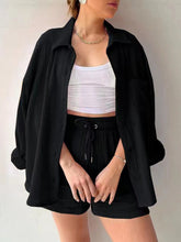 Load image into Gallery viewer, Texture Button Up Shirt and Drawstring Shorts Set