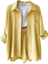 Load image into Gallery viewer, Texture Button Up Shirt and Drawstring Shorts Set