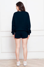 Load image into Gallery viewer, Round Neck Long Sleeve Sweatshirt and Drawstring Shorts Set