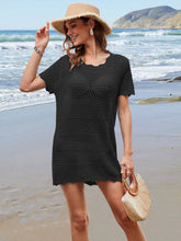 Load image into Gallery viewer, Openwork Round Neck Short Sleeve Cover-UP