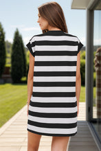 Load image into Gallery viewer, Striped Round Neck Cap Sleeve Mini Dress