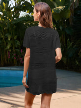 Load image into Gallery viewer, Openwork Round Neck Short Sleeve Cover-UP