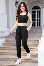 Load image into Gallery viewer, Waffle-Knit Cropped Tank and Drawstring Pants Set