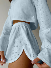 Load image into Gallery viewer, Eyelet Round Neck Top and Shorts Set