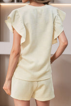 Load image into Gallery viewer, Ruffled Round Neck Top and Drawstring Shorts Set