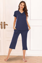 Load image into Gallery viewer, V-Neck Short Sleeve Top and Pants Lounge Set