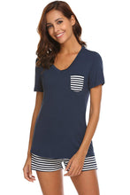 Load image into Gallery viewer, Striped Short Sleeve Top and Shorts Lounge Set