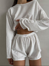 Load image into Gallery viewer, Eyelet Round Neck Top and Shorts Set
