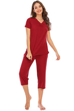 Load image into Gallery viewer, V-Neck Short Sleeve Top and Pants Lounge Set