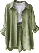 Load image into Gallery viewer, Texture Button Up Shirt and Drawstring Shorts Set
