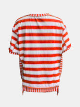 Load image into Gallery viewer, Full Size Contrast Stitching Striped Round Neck T-Shirt