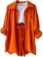 Load image into Gallery viewer, Texture Button Up Shirt and Drawstring Shorts Set