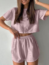 Load image into Gallery viewer, Eyelet Round Neck Top and Shorts Set