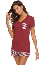 Load image into Gallery viewer, Striped Short Sleeve Top and Shorts Lounge Set