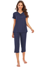 Load image into Gallery viewer, V-Neck Short Sleeve Top and Pants Lounge Set