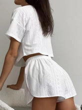 Load image into Gallery viewer, Eyelet Round Neck Top and Shorts Set