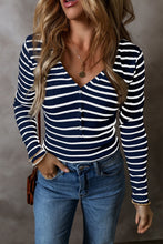 Load image into Gallery viewer, Striped V-Neck Long Sleeve Top