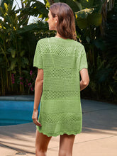 Load image into Gallery viewer, Openwork Round Neck Short Sleeve Cover-UP