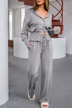 Load image into Gallery viewer, Dropped Shoulder Hoodie and Drawstring Pants Active Set