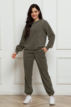 Load image into Gallery viewer, Corduroy Round Neck Sweatshirt and Sweatpants Set