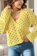Load image into Gallery viewer, Openwork V-Neck Long Sleeve Cardigan