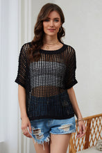 Load image into Gallery viewer, Openwork Round Neck Half Sleeve Knit Cover Up