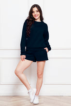 Load image into Gallery viewer, Round Neck Long Sleeve Sweatshirt and Drawstring Shorts Set