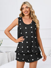 Load image into Gallery viewer, Heart Scoop Neck Tank and Shorts Lounge Set