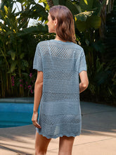 Load image into Gallery viewer, Openwork Round Neck Short Sleeve Cover-UP