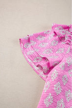 Load image into Gallery viewer, Ruffled Printed Tie Neck Short Sleeve Blouse
