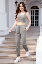 Load image into Gallery viewer, Waffle-Knit Cropped Tank and Drawstring Pants Set