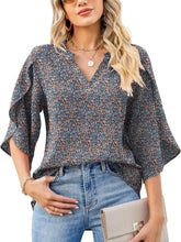Load image into Gallery viewer, Printed Notched Half Sleeve Blouse
