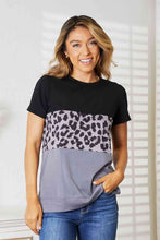 Load image into Gallery viewer, Double Take Leopard Print Color Block Short Sleeve T-Shirt
