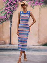 Load image into Gallery viewer, Striped Round Neck Sleeveless Midi Cover Up Dress