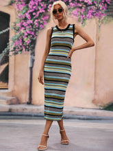 Load image into Gallery viewer, Striped Round Neck Sleeveless Midi Cover Up Dress