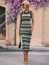 Load image into Gallery viewer, Striped Round Neck Sleeveless Midi Cover Up Dress