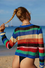 Load image into Gallery viewer, Rainbow Stripe Openwork Long Sleeve Cover-Up