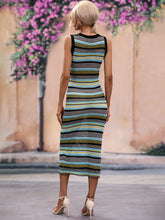 Load image into Gallery viewer, Striped Round Neck Sleeveless Midi Cover Up Dress