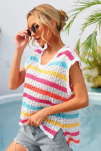 Load image into Gallery viewer, Striped V-Neck Slit Cover Up