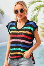 Load image into Gallery viewer, Striped V-Neck Slit Cover Up