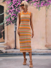 Load image into Gallery viewer, Striped Round Neck Sleeveless Midi Cover Up Dress