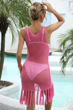 Load image into Gallery viewer, Fringe Hem Openwork Sleeveless Cover-Up Dress